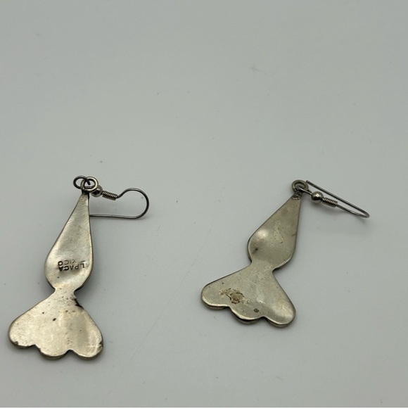 Vintage Alpaca Mexico Genuine Abalone Shell Carrot Design Dangle Pierced Earring - Picture 9 of 11